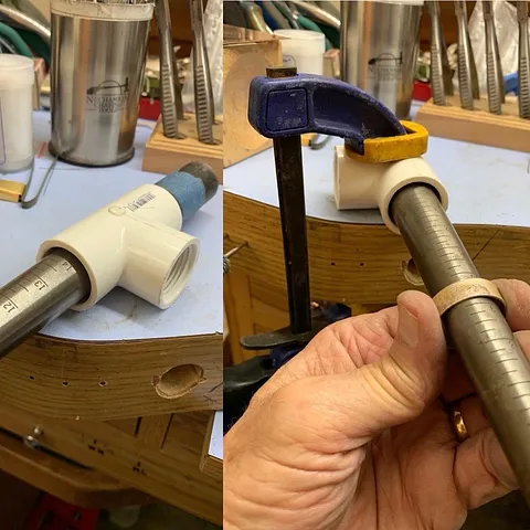 Here is a tip for those that may not have a hole in their bench to hold a mandrel from - @rsalley - “Clamp a PVC...