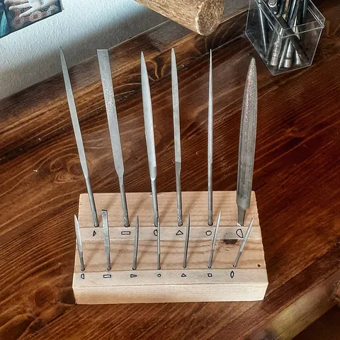 Love this #diy needle file holder from @doublemoondesign - “I drilled small holes in one row and big holes in the second...