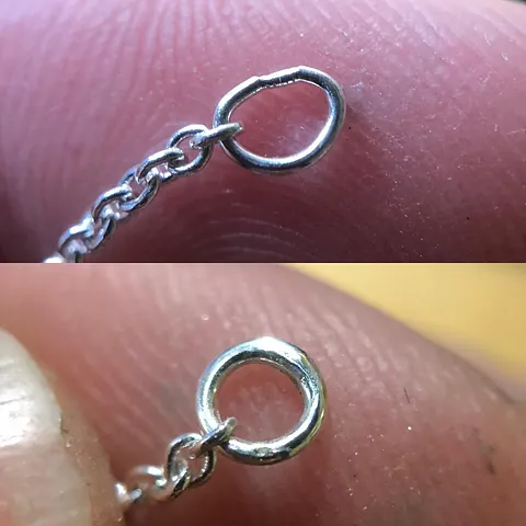 Here is a tip if you use prefabricated chains that come with a jumpring that looks a little wonky (top photo) I replace...