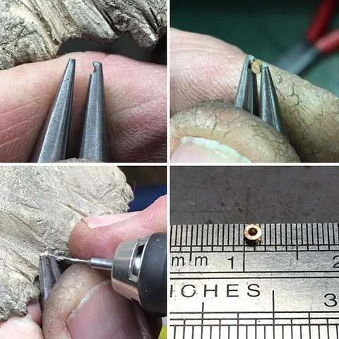 Here is a plier modification from @meszarosjohn - “A small notch at the end of round nose pliers helps to hold small round...