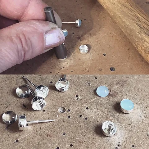 Here is a technique for setting stones that are attached to earring posts from @moodichic - “Drill a hole, and place the...