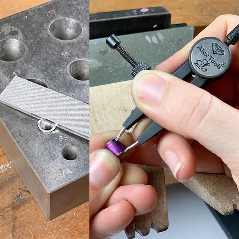 Here are two steps to achieve a perfect tapered bezel from @lucywalkerjewellery - “File them flat while they’re still in...