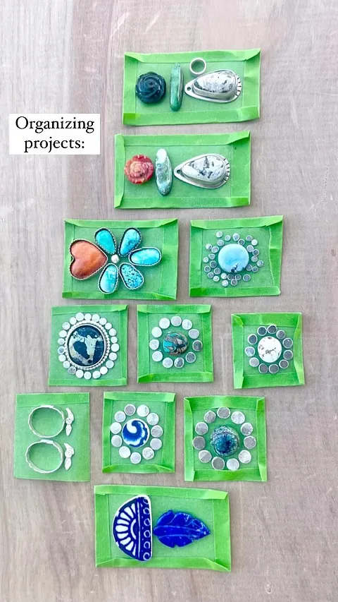 This tip to keep projects organized is from @colorfieldsjewelry - “Using (the lovely) green painter’s tape as a base to...
