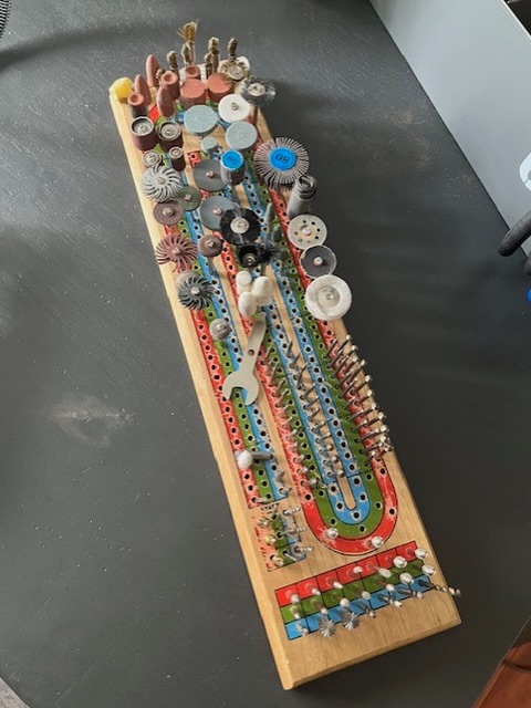 Cribbage board jewelry tool organizer 🤯@prairiepigeonmetalworks 

“My tool storage tip is that I use my grandparents old...