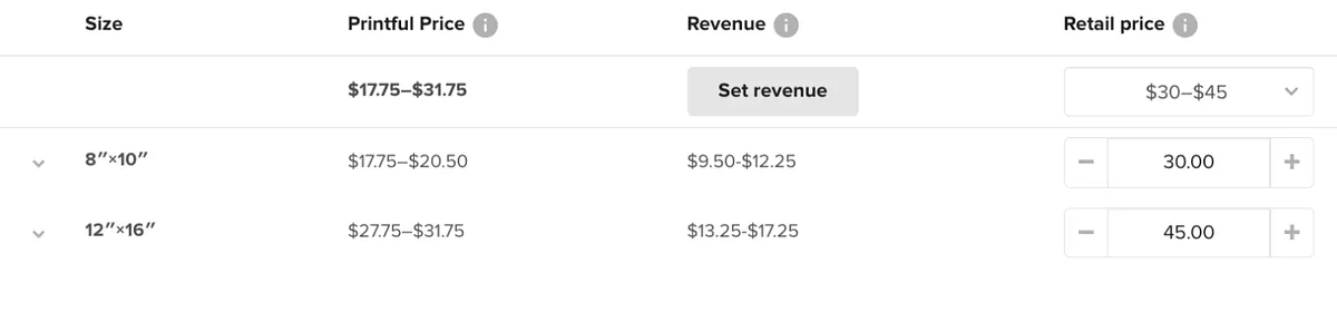 Pricing your products in your online merch store.